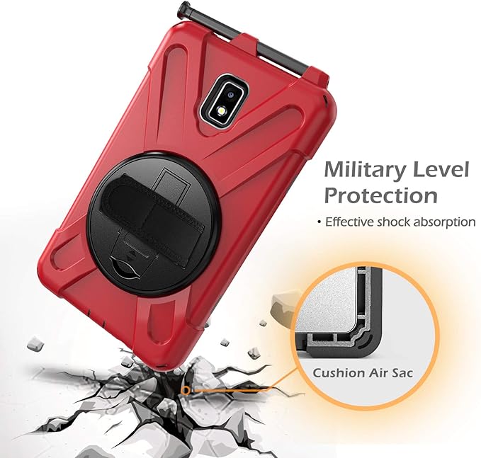 Case for Samsung Galaxy Tab Active 2 8.0 T390 T395 T397 Military Grade [15 ft Drop Tested] Full-Body Shockproof Protective Cover with 360° Rotation Stand Hand Strap &amp Pencil Holder