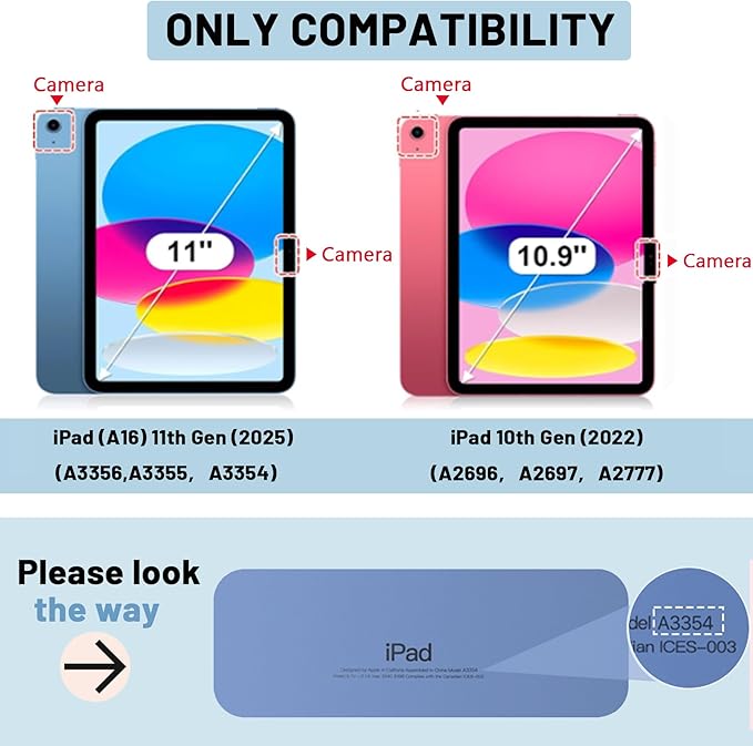 Case for iPad (A16) 11th/10th Generation 11''/10.9'' (2025/2022) with HD Screen Protector Strong Military-Grade Full-Body Shockproof Protection 360° Rotate Hand Strap/Stand Black
