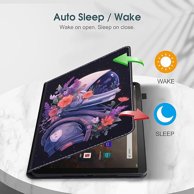 Case for Amazon Fire HD 10 Tablet (9th/7th/5th Generation2019/2017/2015 Release) Multi-Angle Smart Stand Cover Auto Sleep/Wake for Fire 10.1 InchAstronaut Flower