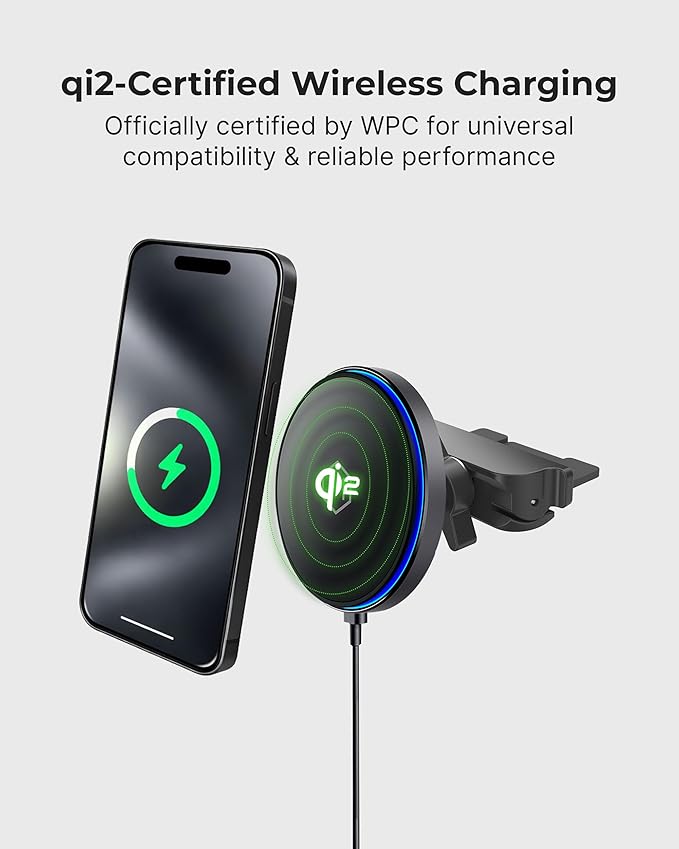 Qi2 15W Wireless Car Charger CD Mount for MagSafe - Magnetic Wireless Charger - Built in on/Off Switch for Charging - Fast Charging &amp Compatible with iPhone 17 16 15 14 13 12 Series