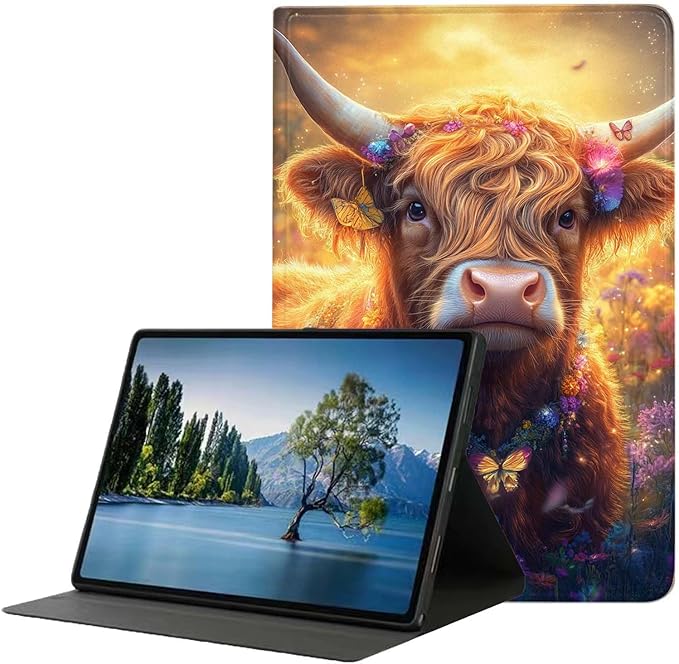 Case for iPad 9th/8th/7th Generation (2021/2020/2019) 10.2-inchSlim PU Leather Cover Adjustable Stand Auto Wake/SleepCute Highland Cow