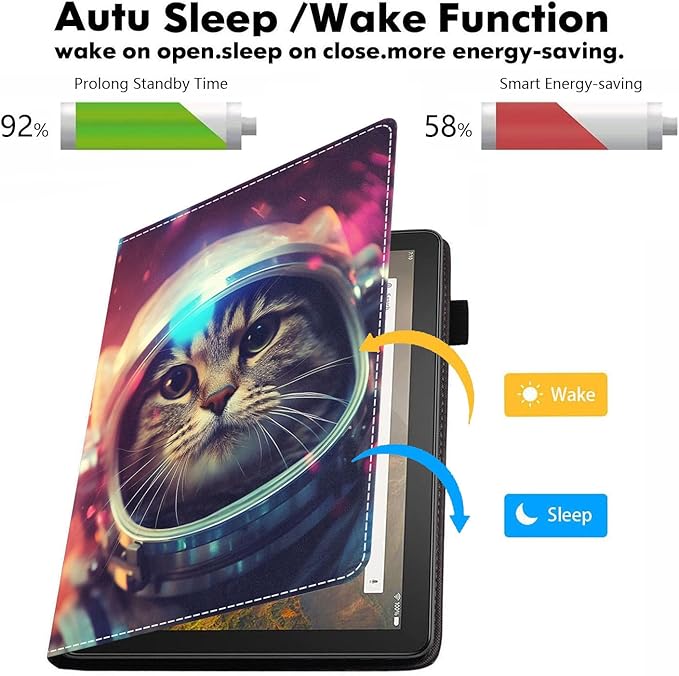 Case for All-New Amazon Kindle Fire HD 10 &amp 10 Plus Tablet 10.1 (13th/11th Generation 2023/2021 Release) - PU Leather Folio Case with Smart Auto Wake/Sleep Cat Astronaut