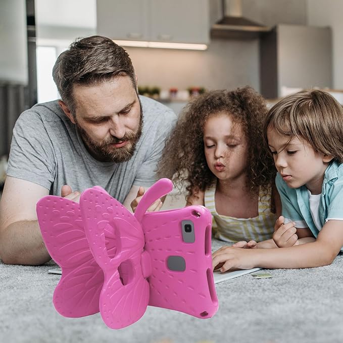 Universal Kids Case for Sunshine T1 Tablet/Sunshine T1 Elite Tablet Case Shockproof Light Weight Protective Stand Cover for Cloud Mobile Sunshine T1 Tablet 8 inch Cute Butterfly - Magenta