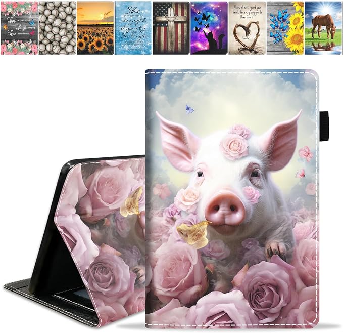 Cute Pig and Pink Rose