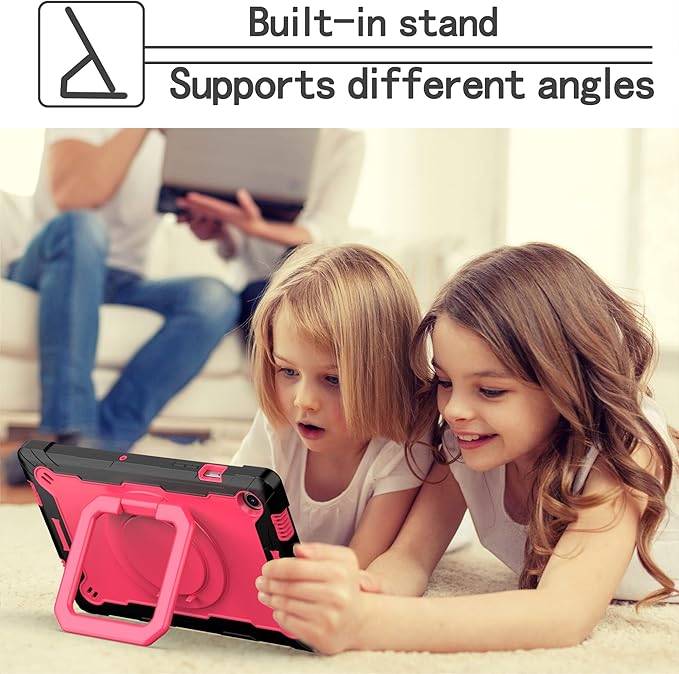 Dteck for Samsung Galaxy Tab A8 (SM-X200) Tablet Case 10.5 2022 Release Shockproof Rugged Hard Case for Kids with Rotate Handle and Kickstand Protective Cute Cover with Shoulder Strap Rose/Black