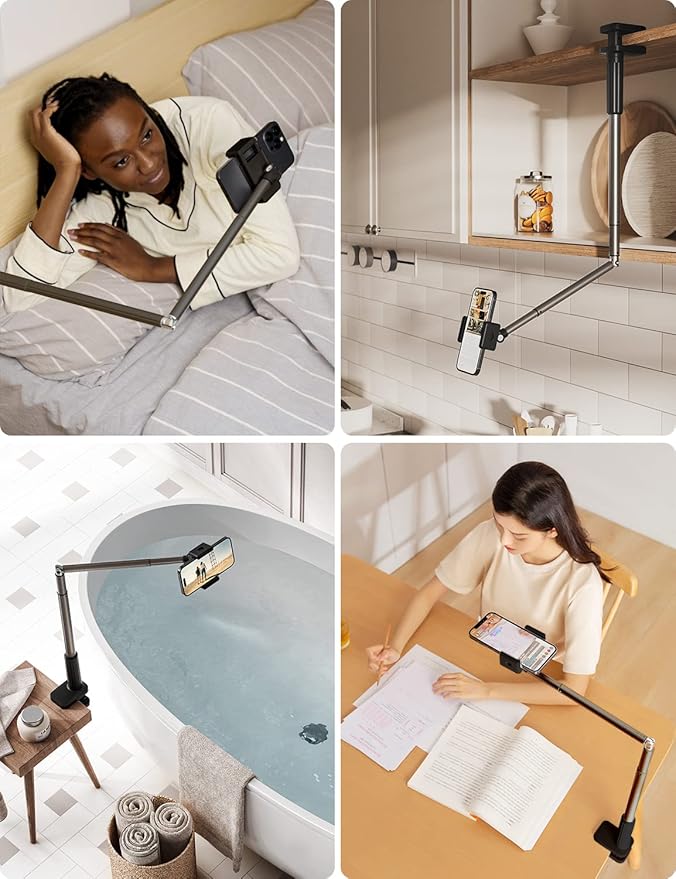 Viozon Phone Holder Flexible Long ArmOverhead Mount360° Angle AdjustableAluminum Alloy C Clamp for Headboard Bedside&ampTable&ampDeskCompatible with 3.5-6.9 PhoneiPhone 16 15Plus / Pro Max
