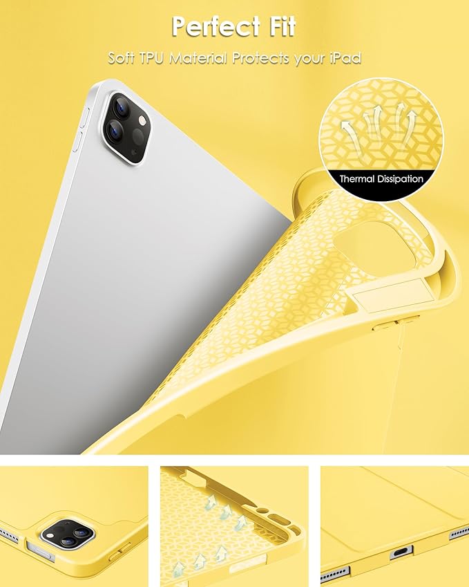 DTTO for iPad Air 13 Inch Case M4/M3/M2 2026/2025/2024 iPad Pro 12.9 Inch Case (6th/5th/4th/3rd Gen) Smart Slim Trifold Stand Soft Cover with Pencil Holder Yellow