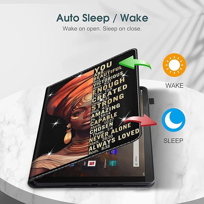 Case for Amazon Fire HD 10 Tablet (9th/7th/5th Generation2019/2017/2015 Release) Multi-Angle Smart Stand Cover Auto Sleep/Wake for Fire 10.1 InchAfrican American Women Inspirational Quotes