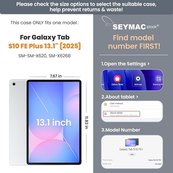 SEYMAC stock Case for Samsung Galaxy Tab S10 FE+ Plus 5G Tablet Case 13.1'' Protective with Screen Protector Pen Holder 360 Rotate Stand Hand Strap Shoulder Strap Blue1