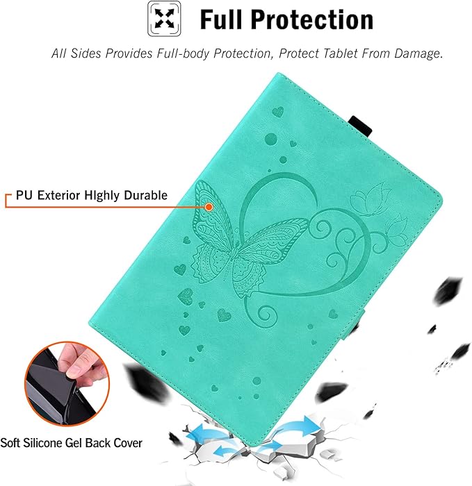 Case for Fire HD 10 Tablet 9th/7th/5th Generation 2019/2017/2015 Release Multiple Angles Viewing Stand Cover Soft TPU Back Cover with Pen Holder and Auto Wake/Sleep Green