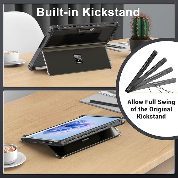 MoKo Case for Microsoft Surface Pro 11 Surface Pro 10 Surface Pro 9 13 Inch All-in-One Rugged Cover with Kickstand Protective Case Compatible with Type Cover Keyboard Frosted Black