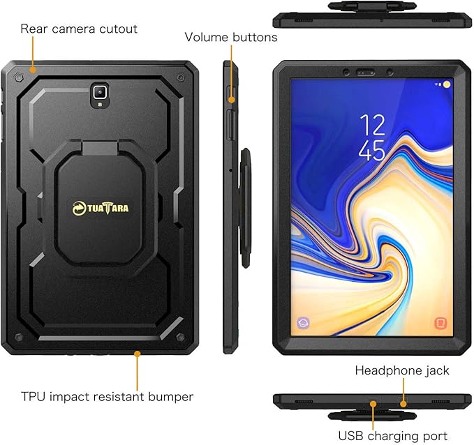Fintie Shockproof Case for Samsung Galaxy Tab S4 10.5 2018 Model SM-T830/T835/T837 [Tuatara Magic Ring] [360 Rotating] Multi-Functional Grip Stand Carry Cover w/Built-in Screen Protector Black