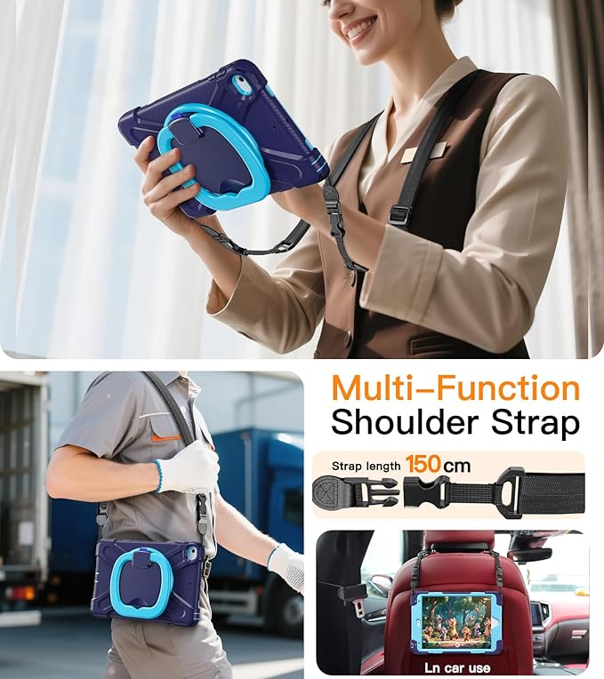 BATYUE for iPad mini 5/4 7.9 Inch Case (2019/2015) Heavy Duty Protective Cover with 360° Kickstand Detachable Shoulder Strap &amp Pencil Holder for Business &amp Bulk Orders - Navy Blue