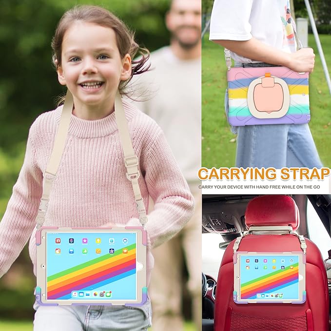 BRAECN iPad Air 3 10.5 2019 Case Protective Silicone Case with Hand Grip Pencil Holder Kickstand Shoulder Strap for iPad Air 10.5 (3rd Gen)/iPad Pro 10.5 Inch-Colorful Pink