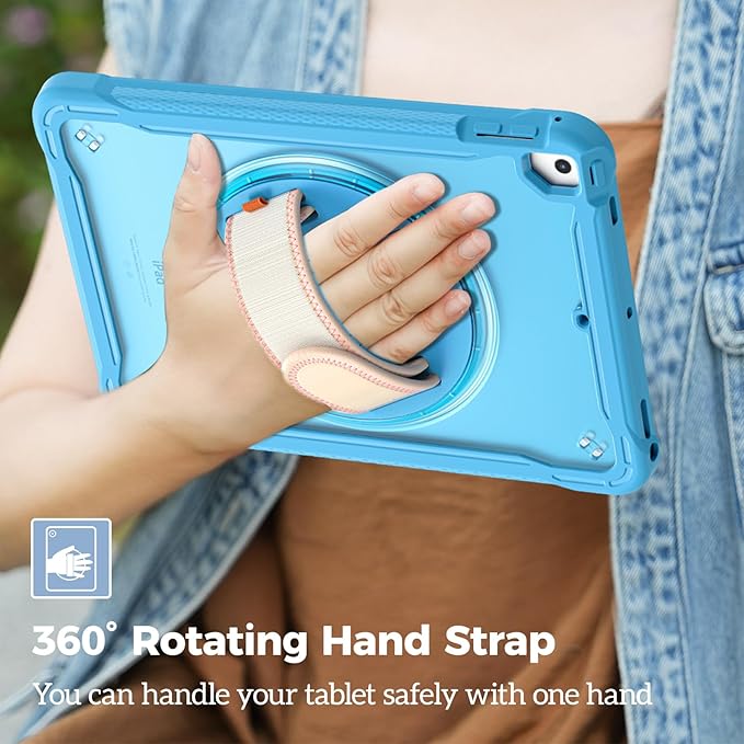 ProCase Rugged Case for iPad 9.7 Inch 5th 6th Gen/iPad Air 2 / iPad Pro 9.7 Case Heavy Duty Shockproof Rugged Cover with Hand Strap 360 Degree Rotatable Kickstand Protective for iPad 9.7 -Blue