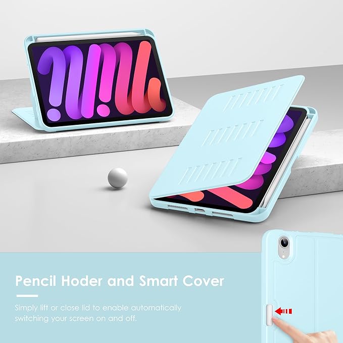 VIKESI Case for iPad iPad mini 7 (A17 Pro) and iPad mini 6Multiple Angles Magnetic Stand CoverShockproof Soft BackPencil Holderand Auto Sleep/WakeIce Blue