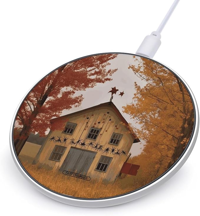 Fall Country Barn Wireless Charger Fast Wireless Charging Pad with USB Cable 10W Anti-Slip Magnetic Wireless Charger Portable Slim Charger Puck Travel Charging Station