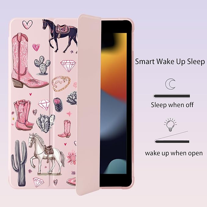 Cute Western Cowgirl Horse for iPad (A16) 11th Generation Case 11 Inch 2025 for iPad 10th Gen Case 10.9 Inch 2022 with Pencil Holder Auto Sleep/Wake Pink Leather Soft TPU Back Cover