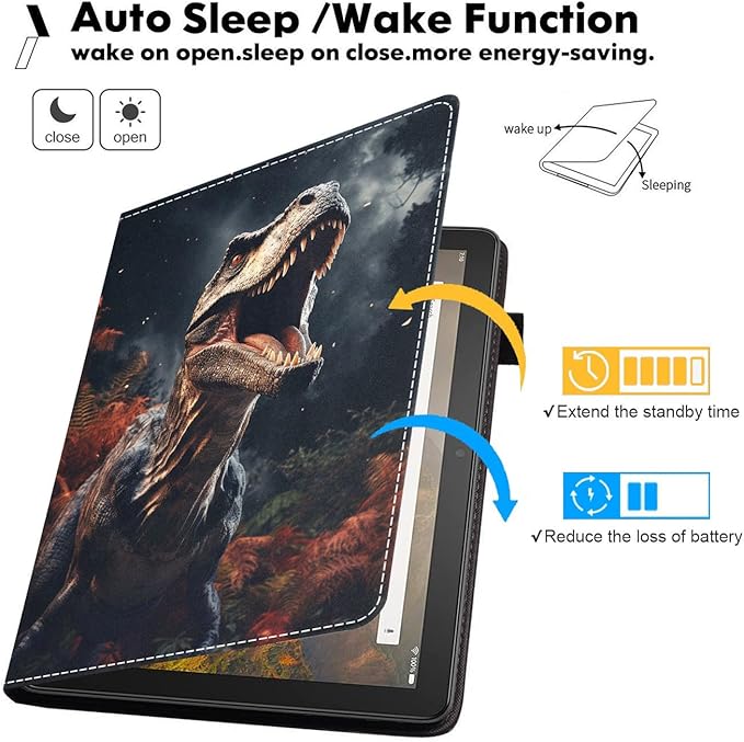 Case for All-New Amazon Kindle Fire HD 10 &amp 10 Plus Tablet (13th/11th Generation 2023/2021 Release) 10.1 - Premium PU Leather Stand Cover with Smart Auto Wake Dinosaur