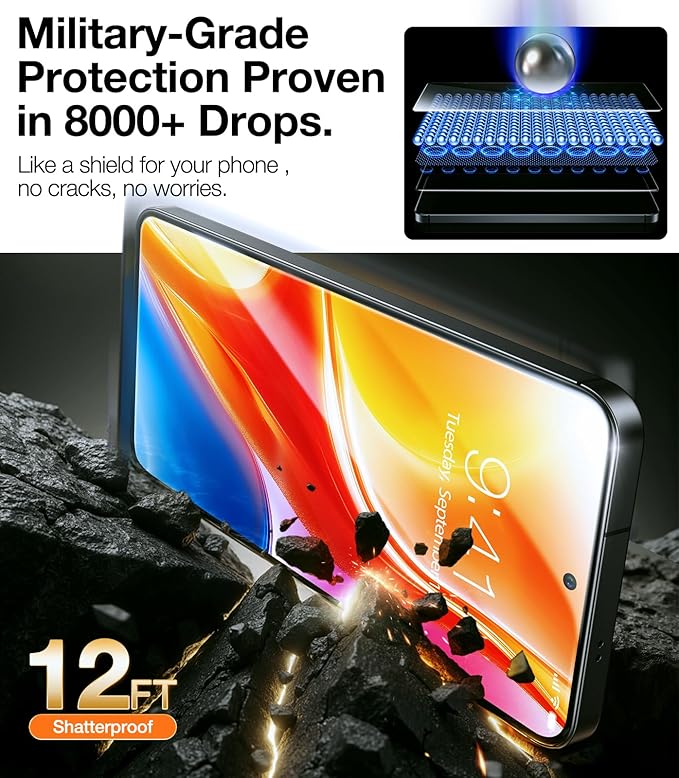 TORRAS 12FT Military-Grade Shatterproof for Samsung Galaxy S25 Screen Protector [9H+ Aerospace Tempered Glass＆ One-Pull Installation] Full Coverage Fit Bubble Free 6.2″ GlassGo X