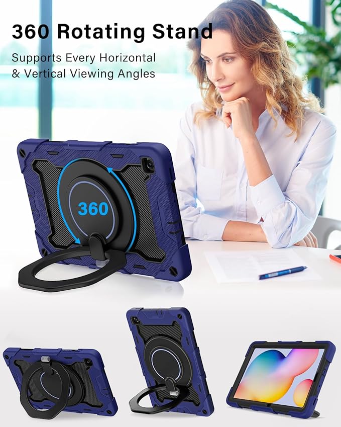 ROISKIN Case for Samsung Galaxy Tab S6 Lite 10.4’’ (2024-2020)Drop-Proof Protection Cover with 360° Rotate Stand &amp Handle &amp Screen Protector &amp Shoulder Strap &amp Kids Friendly