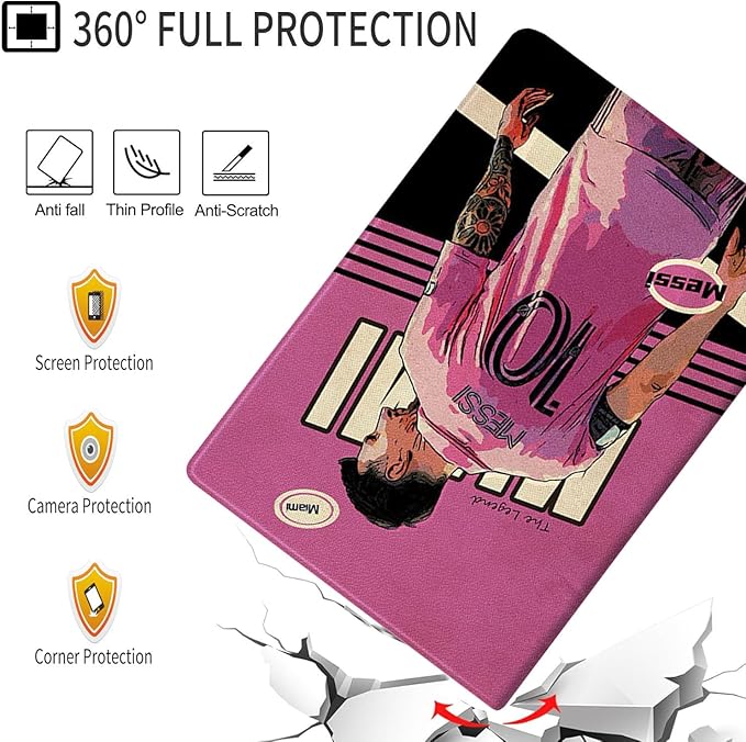 ZERMU Case for iPad (A16) 11th/10th Generation 11''/10.9'' (2025/2022) Mess%i #10 Miam%i Soccer Shockproof Magnetic Cover [Auto Sleep/Wake] with Pencil Holder