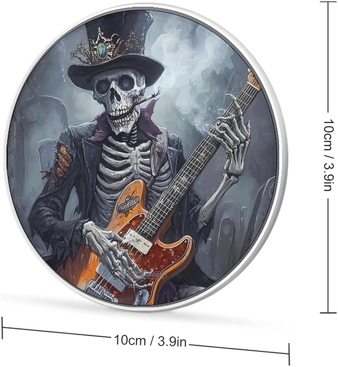 Skeleton Playing Guitar Wireless Charger Anti-Slip Wireless Charging Pad Slim Charger Mat for Men Women