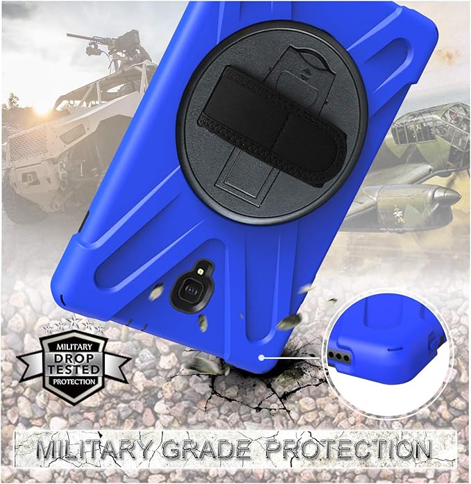 Rugged Case for Samsung Galaxy Tab A 10.5 2018 (SM-T590/T595/T597) Portable Hybrid Shock-Proof Cover with 360° Rotatable Hook&ampLoop HandleShoulder Strap (Blue)