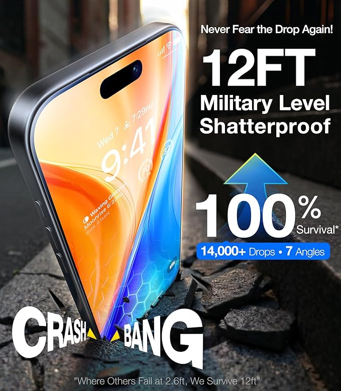 UltraGlass UNBREAK TOP 9H+ Armor for iPhone 17 Pro Max Screen Protector [NO.1 Military Grade Shatterproof] Screen Protector 17 Pro Max Tempered Glass 17 ProMax Longest Durable Full Coverage 2 Pack