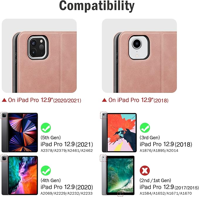 auaua Case for iPad Pro 12.9 6th/5th/4th/3rd Generation 2022/2021/2020/2018 Slim Durable Leather Stand Cover with Pencil Holder Auto Sleep/Wake (Pink)