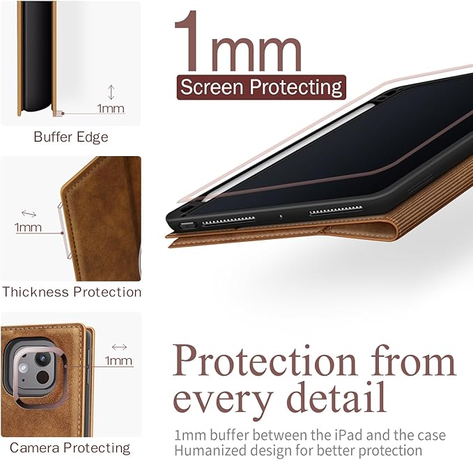 Antbox for iPad Pro 11 Inch Case M5 2025/M4 2024 Premium Vegan Leather Supports Pencil Pro and Pencil (USB-C) Auto Sleep/Wake Function Built-in Pencil Holder (Tan)