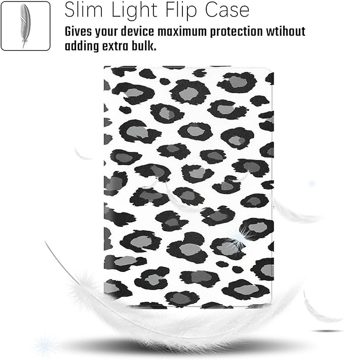 Case for iPad Pro 13 Inch M4 (iPad 7th Generation 2024)Adjustable Stand Auto Wake/Sleep Function Full Body Protection Cover - Black and White Leopard Print
