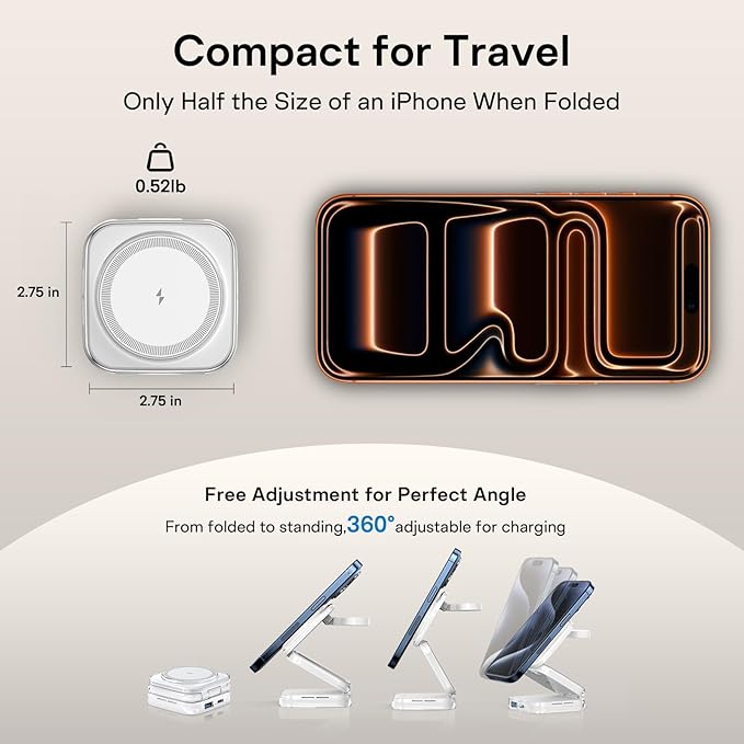 5-in-1 Wireless Charger for MagSafe AC ISLAND Portable Travel Charging Station 35W Max Fast Foldable Magnetic Stand Evolved for iPhone 17-12 &amp Air Series Apple Watch AirPods (with 35W Adapter