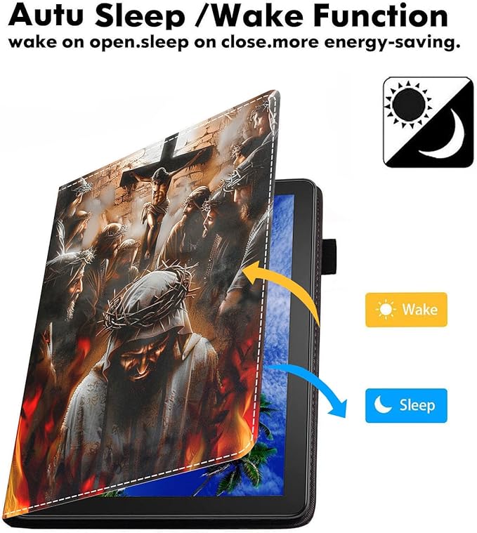 Case for Amazon Kindle Fire 7 Tablet (7 9th/7th Generation 2019/2017 Release) Slim PU Leather Cover with Card Slot &amp Auto Wake/Sleep Christian Disciples Jesus Cross