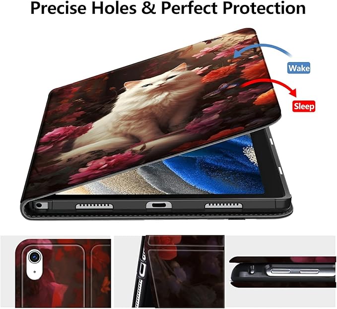 for iPad Air 13 Inch Case M2 2024Slim PU Leather Fold Stand Protective Cover Case with Auto Sleep/Wake for iPad Air 13 Inch M2 2024White Cat Flower