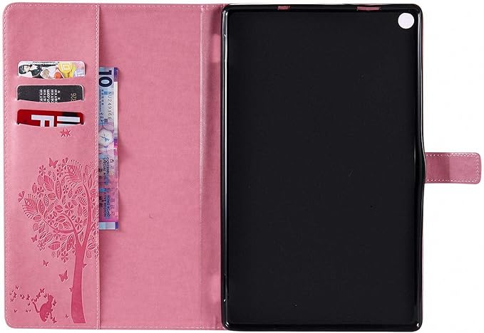 Folio Case for All-New Fire HD 10 2019/2017/2015 Techcircle Slim Light Magnetic Flip Wallet Protective Cover with Card Slots &amp Money Pocket for Amazon Fire HD 10.1 9th/7th/5th Generation Pink