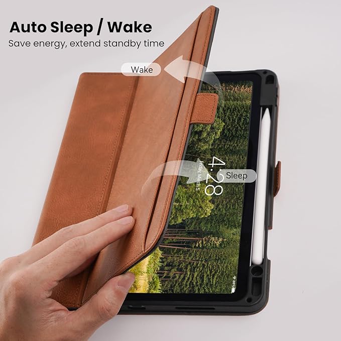 Case for iPad Air 11 Inch M4/M3/M2 (2026/2025/2024)iPad Air 5th/4th Generation 10.9'' Folio Cover with Pencil Holder PocketMagnetic ClosureMulti Angles StandAuto Sleep/WakeBrown