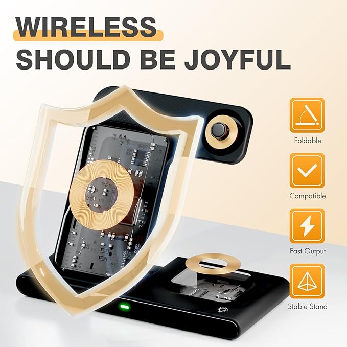 Portable 3-in-1 Wireless Charging Stand Dock Compact Design for Bedroom and Travel Compatible with iPhone 17/16/15/14/13/12 Series for Apple Watch Ultra/SE/Series 11–2 and for AirPods Pro 4/3/2