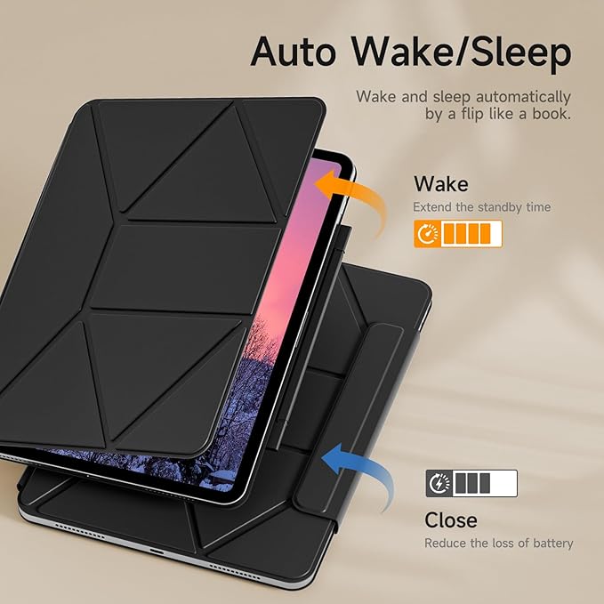 kenke Magnetic Case for iPad 11 Inch A16 2025/10th Generation 10.9 Inch 2022 with Detachable Clasp Slim Strong Magnetic Multi-fold Stand Cover with Pencil Holder Auto Wake/Sleep Black
