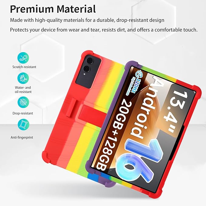Case for TECLAST T65 13.4-Inch Tablet – Shockproof Silicone Protective Cover with Kickstand Drop-Resistant Business Style (Rainbow)
