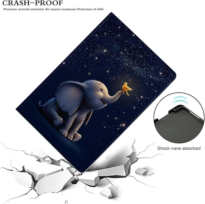 Case for iPad (A16) 11th Generation 11 Inch 2025/iPad 10th Generation 10.9 inch 2022Slim PU Leather Cover Adjustable Stand Auto Wake/SleepCute Elephan and Bird