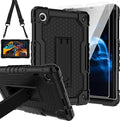 for TCL Tab 8 V/TCL AT&ampT Tab 8 SE (6048E) Tablet Case with Screen ProtectorSoft Silicone Rubber Heavy Duty Hybrid Had Back Shell Protection Build in Kickstand (Black/Black/2 PCS)