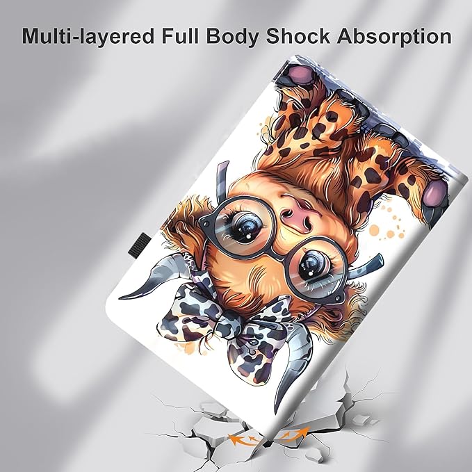 Case for Amazon Kindle Fire Max 11 Case (13th Generation 2023 Release) 11Slim Fit Foldable Standing Cover Case with Auto Sleep/Wake for Fire 11 Max TabletHighland Cow Cute Leopard Bow Baby Cow