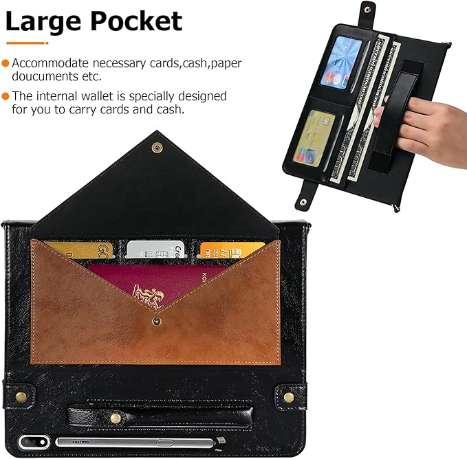 Dteck Case for Galaxy Tab S10 Plus/S9 FE Plus/S9+/S8+/S7 FE/S7+ 12.4Business PU Leather Fold Stand Protective Cover with S Pen Holder Shoulder Hand Strap Card Slots Bag Wallet CoverCoffee/Black