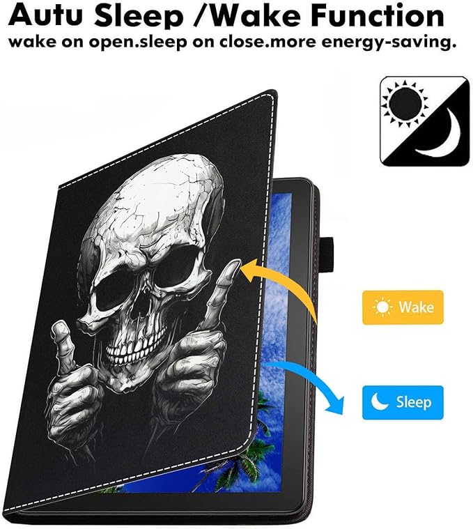 Case for Amazon Fire HD 10/HD 10 Plus Tablet 10.1 (13th/11th Generation 2023/2021 Release) Slim PU Leather Cover with Card Slot &amp Auto Wake/Sleep Funny Skull
