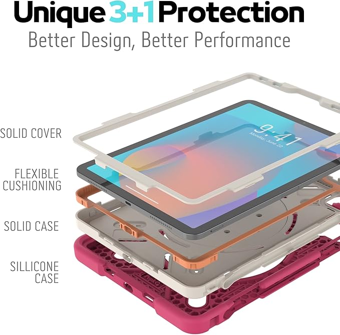 Pepkoo Triple Shockproof Case for iPad Air 5th/4th Generation 10.9 inch 2022/2020 and iPad Pro 11 Case 2022 2021 2020 2018 Gen Kids Boy Girl Cover with Kickstand &amp Shoulder Strap (Pink)