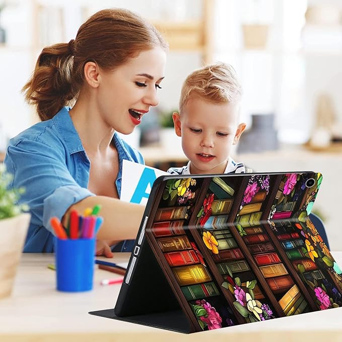 Compatible with iPad Air 13 inch Case (M3 2025 /M2 2024)/12.9 inch Case (6th/5th/4th/3rd 2022/2021/2020/2018) with Pencil HolderAuto Wake/Sleep Protect CoverFloral Library
