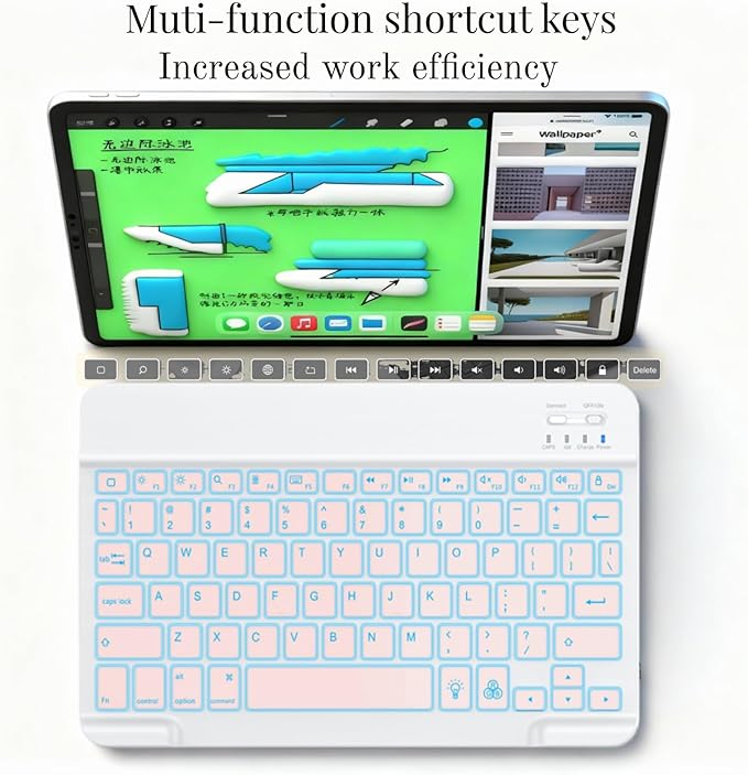 Keyboard Case for Samsung Galaxy Tab S10 Lite/S10 FE/S9/S9 FE 5g 10.9 inch–7-Color BacklitDetachable Wireless Bluetooth Keyboard Case Thin &amp Light with Built-in Pencil Holder with Mouse. (Pink)