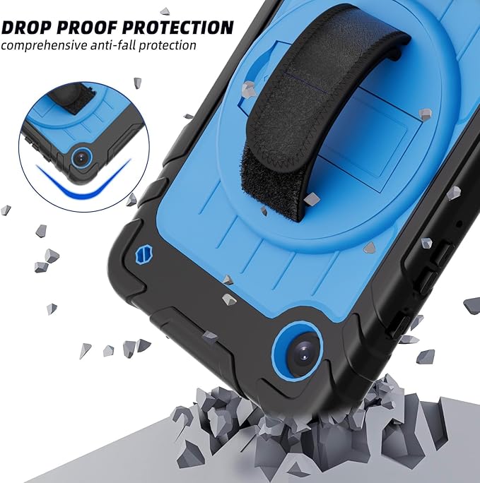 Case for Samsung Galaxy Tab A9 Case 8.7 Inch 2023 with 360 Rotating Hand Strap &amp Shoulder StrapProtective Case for Galaxy Tab A9 8.7 Tablet SM-X110/X115/X117 (Black+Sky Blue)