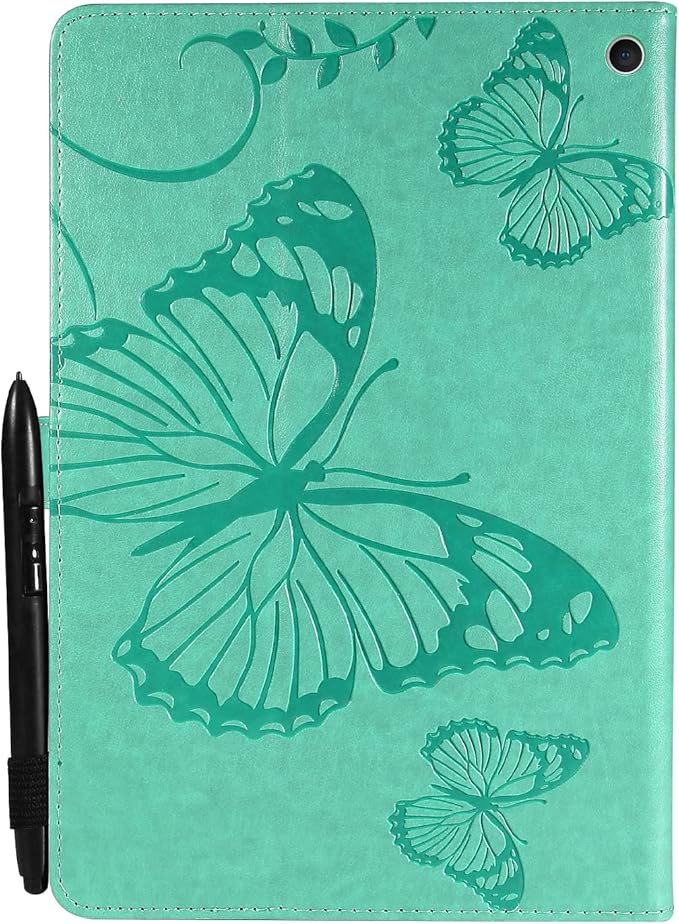 for Kindle Fire HD 10 &amp HD 10 Plus Case 13th/11th Generation 10.1 (2023/2021) Stand Embossed PU Leather Magnetic Wallet Cover with Pencil Holder/Pockets [Auto Wake/Sleep] Green Butterfly